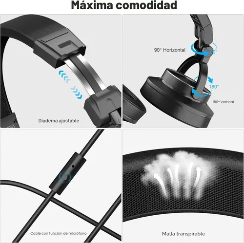 Vista 7 de Auriculares PUPGSIS Studio - Auriculares para DJ - Monitores de Audio de Grabación con Cable de 40kHz Hi-Res Estéreo - Jack de Audio de 1/4 a 3.5mm