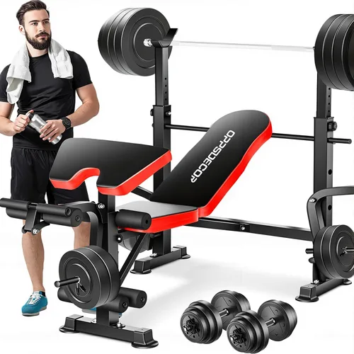 Vista 9 de OPPSDECOR 6 in 1 900LBS Weight Bench with Leg Extension and Leg Curl, Foldable Bench Press Set and Squat Barbell Rack with Preacher Curl, Adjustable