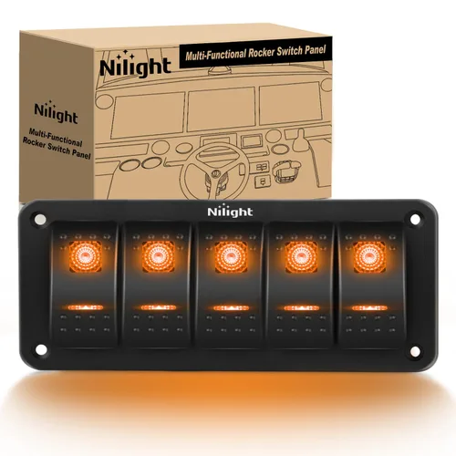 Vista 16 de Nilight Panel de interruptor basculante de 3 bandas con luz LED naranja de 5 pines de encendido y apagado precableado, panel de interruptor