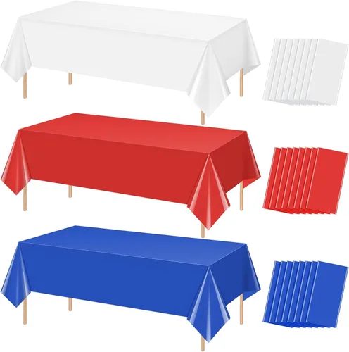 Vista 13 de 3 Pack 4th of July Tablecloths, Red White and Blue Disposable Plastic Tablecloth, Rectangle Table Cover for Independence Day Memorial Day Veterans