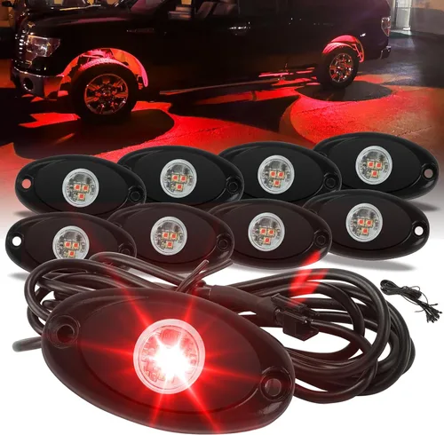 Vista 11 de SUNPIE 8 cápsulas de luces de roca de conexión rápida azul, cables de extensión de 4M para cada luz, 3 chips de alta potencia, almohadillas