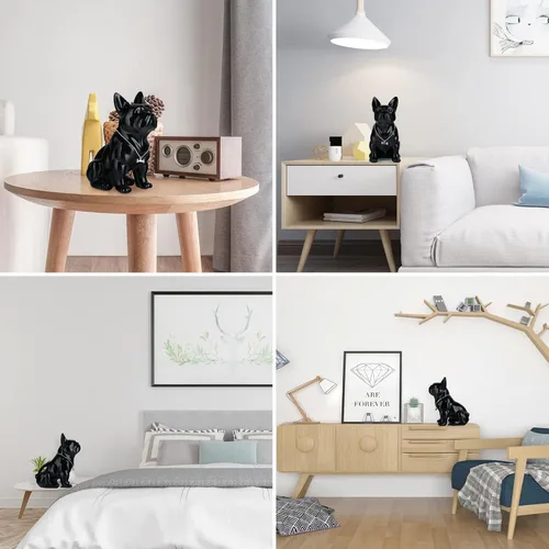 Vista 5 de suruim Colección de estatuas de bulldog francés de lujo, escultura de perro cromada dorada/plateada, estatua decorativa de perro para decoración