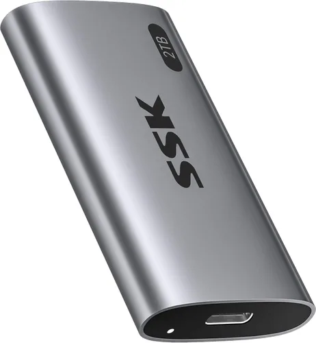 SSK Disco Duro Externo SSD de 2TB, SSD Portátil de Hasta 550MB/s Unidades de Estado Sólido Rápidas, Unidad Externa USB 3.2 Gen2 SSD para iPhone