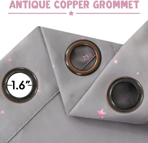 Vista 5 de PrinceDeco Cortinas Opacas para Niños para Dormitorio con Aislamiento Térmico Cortinas de Estrellas Centelleantes Rosas para Niños y Niñas con Parte