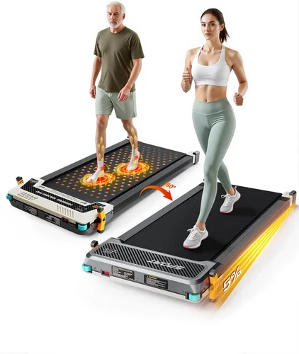 FUNRAY Walking Pad with Incline, Under Desk Treadmill with 2 Control Options, Ultra Slim Design and Double Shock Absorption, LED Display, Powerful