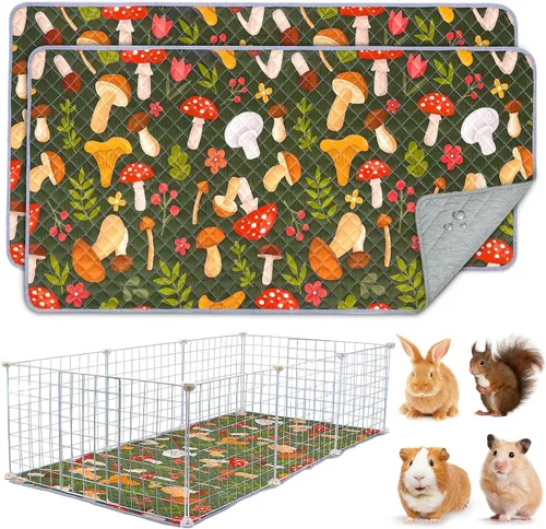 Vista 12 de 2 paquetes de ropa de cama para cobayas, forro lavable para jaula de conejillos reutilizable, impermeable, almohadillas superabsorbentes para orina