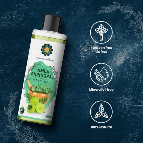 Vista 8 de Aceite para Cabello AYURVEDASHREE, 200 ml con Amla, Bhringraj, Brahmi, Methi, Shikakai, Neem, Henna, Pino, Clavo, Eucalipto y Aceite de Citronela