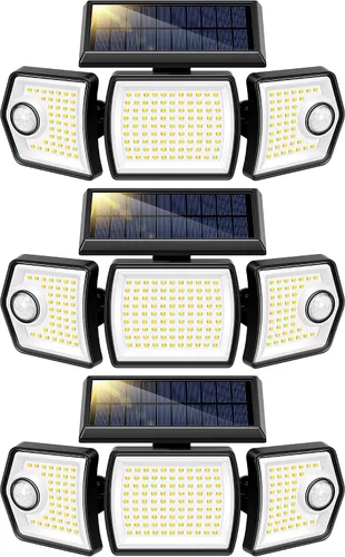 Vista 11 de VIVOHOME - Luces solares de inundación para exteriores, 256 luces LED de 2500 lm con sensor de movimiento, 3 cabezales ajustables de luces