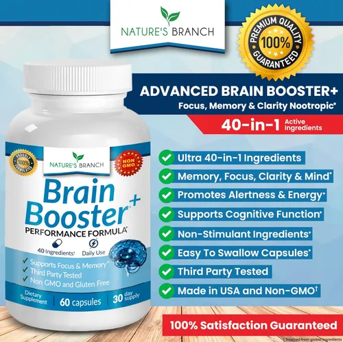 Vista 4 de Suplemento de refuerzo cerebral 40 en 1 para concentración, memoria, claridad y energía, libro electrónico Advanced Vitamins Plus para hombres