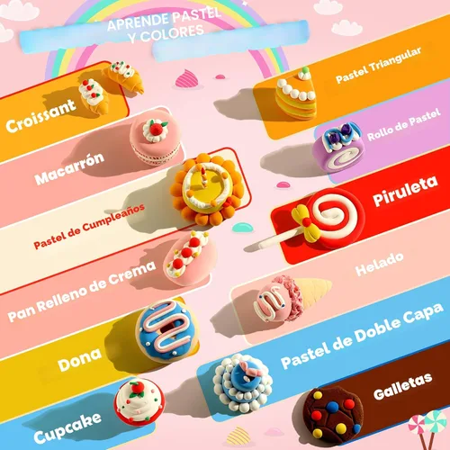 Vista 4 de Kit de arcilla seca al aire – Temática de pastel, arcilla de modelado para niños, modelo de postre DIY Arcilla mágica con herramientas y tutoriales