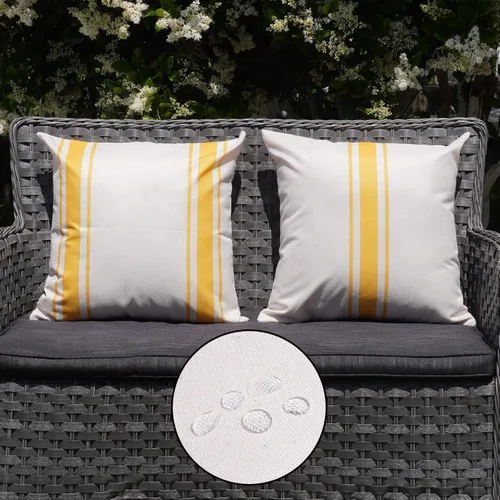 Vista 29 de ONWAY Juego de 2 fundas de almohada para exteriores impermeables de 16 x 16 pulgadas, fundas decorativas de lino, fundas de almohada de lino beige