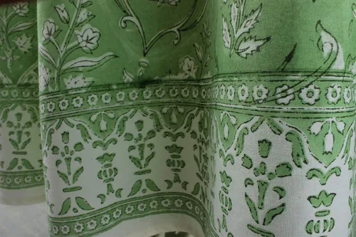 Vista 6 de Ridhi Mantel redondo con estampado de bloques a mano, color verde pera, 60