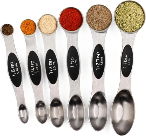 Juego de 6 cucharas medidoras magnéticas de acero inoxidable de doble cara apilables cucharaditas para medir ingredientes secos y líquidos