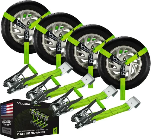 Vista 11 de VULCAN - Correa de amarre para auto con anclajes de cadena, estilo lazo, 2 x 96 pulgadas, paquete de 4 unidades, amarillo clásico, carga de trabajo