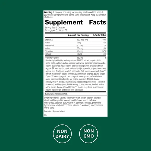 Vista 2 de Standard Process Diaplex - Suplemento para el páncreas y la vesícula biliar - Contiene cromo y vitamina A antioxidante - No lácteos - 150 cápsulas