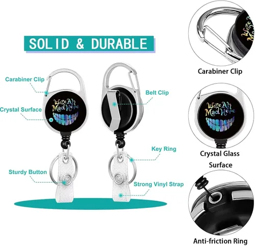 Vista 161 de Portatarjetas blanco con cordón para tarjetas de identificación, carrete retráctil negro con clip de mosquetón, tarjetero de identificación