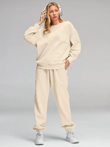 Vista 2 de AUTOMET Conjunto de 2 piezas para mujer, sudadera de gran tamaño, pantalones deportivos holgados con bolsillos