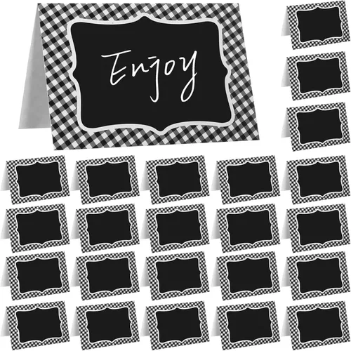 TaoBary 24 piezas de suministros de decoración de fiesta de pícnic a cuadros blancos y negros de 4 x 6 pulgadas, tarjetas de tienda de campaña de