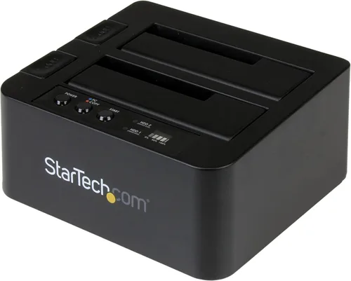 StarTech.com Duplicadora de disco duro independiente, Clonador/copiadora externa de doble bahía HDD/SSD, estación de acoplamiento USB a SATA III