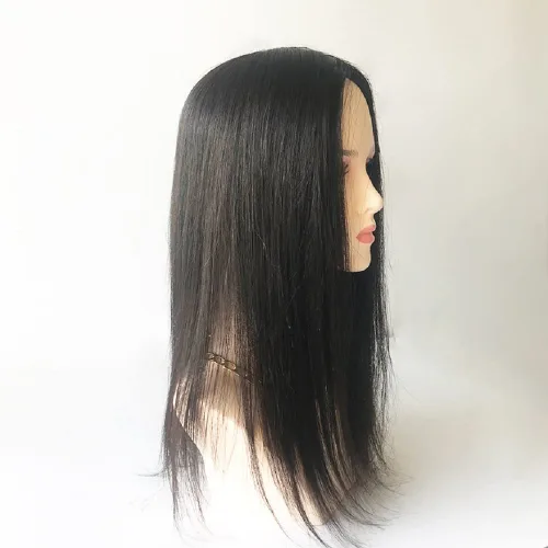 Vista 7 de Parte superior de cabello humano con base de seda larga con clip de 5 x 5 pulgadas, extensiones de cabello lacio virgen 100% real, 4.7 x 5.1 in