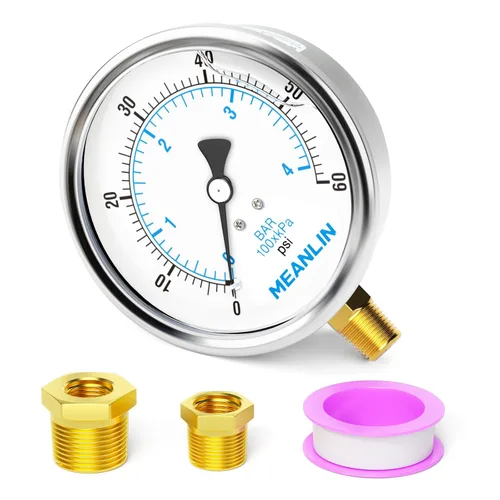 Vista 551 de MEANLIN MEASURE - Vacuómetro de presión de vacío de acero inoxidable, esfera con cara de 2.5 pulgadas, NPT de 1/8 de pulgada, montaje trasero