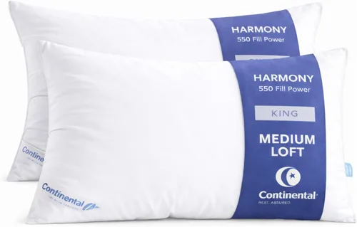 Vista 18 de Continental Bedding Harmony White Goose Down Pillow 550 Fill Power Medium Loft 100% algodón 300 hilos Shell tamaño estándar 1 paquete fabricado