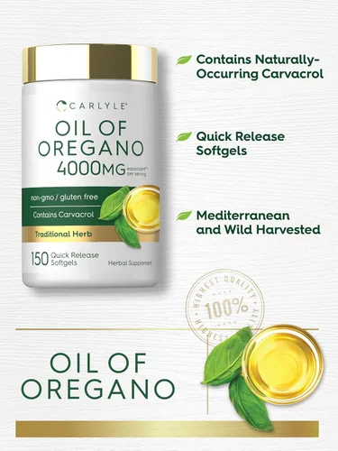 Vista 4 de Carlyle - Suplemento de aceite de orégano 4000 mg 150 cápsulas blandas Contiene carvacrol Fórmula sin OGM y sin gluten