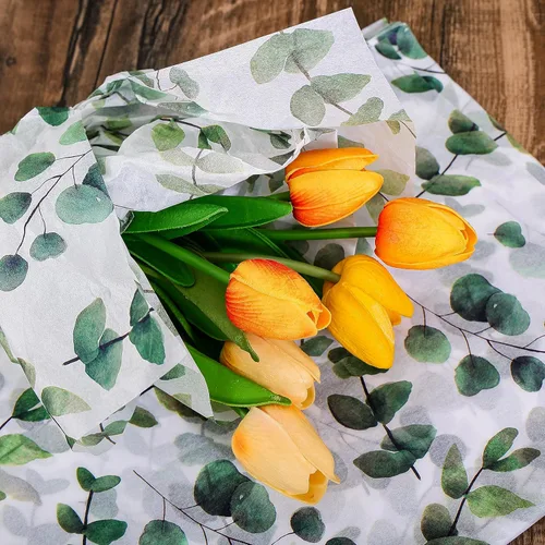 Vista 5 de 100 hojas de papel de seda de eucalipto reciclable vegetación botánica bolsa de embalaje para bodas, cumpleaños, duchas, manualidades, decoración