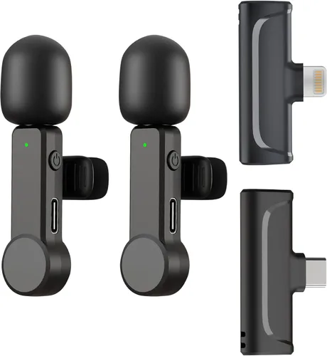 Vista 9 de Paquete de 2 micrófonos Lavalier USB C inalámbrico Lav Mic para teléfono Android Cancelación de ruido Mini micrófono de solapa tipo C para iPhone