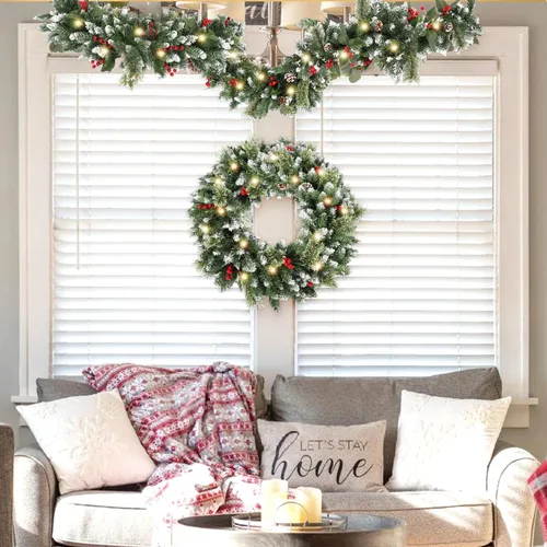 Vista 9 de HipTree Guirnalda de Navidad de 6 pies con luces, guirnalda de pino artificial iluminada para manto, guirnalda de invierno de Navidad verde