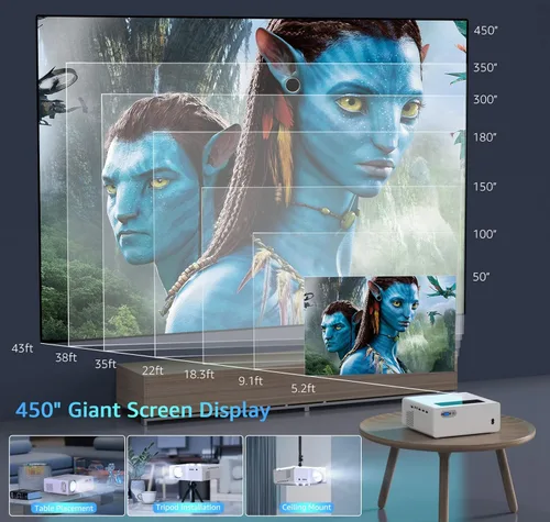 Vista 5 de Native - Proyector Bluetooth WiFi 1080P 5G, proyector de película portátil para exteriores de 1200ANSI, compatible con 4K, proyector de video
