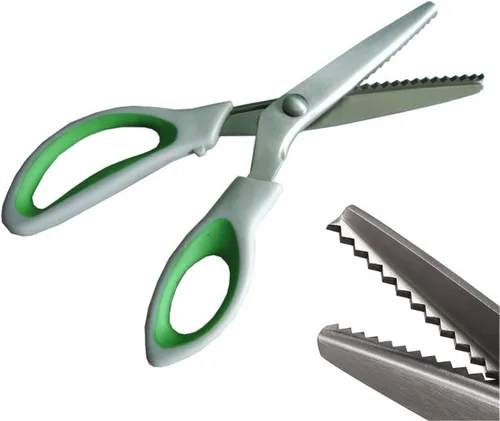 JISTL - Tijeras dentadas verdes con agarre cómodo para manualidades, tijeras de corte en zig zag para costura, tijeras profesionales de mano para