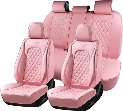 Vista 53 de Coverado - Juego completo de fundas de asiento para automóvil, de piel de napa, protector impermeable con soporte lumbar, con ajuste universal