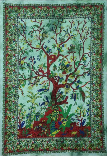 Vista 10 de The Art Box - Tapiz Blanco del Árbol de la Vida para Colgar en la Pared – De Algodón Indio, Colcha Doble, Manta de Pícnic, Decoración de Pared