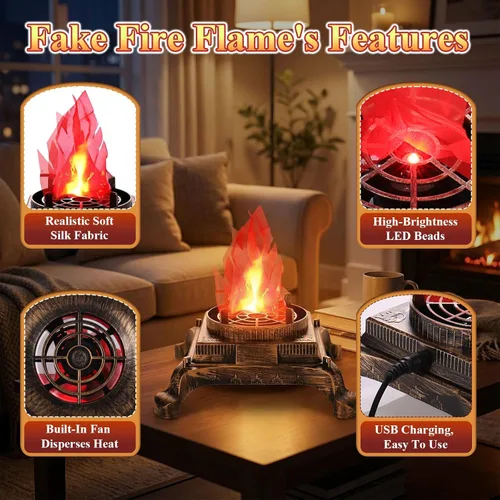 Vista 2 de LiveGo Luz LED 3D con efecto de llamas de fuego falsas, luz de llama artificial LED de 110 V, lámpara de llama parpadeante realista, lámpara