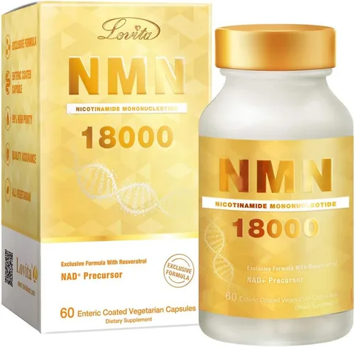 LOVITA NMN 18000, NMN Supplement with Resveratrol, Nicotinamide Mononucleotide 300 mg per Capsule, High Absorption & Stabilized Form, 99% Purity,