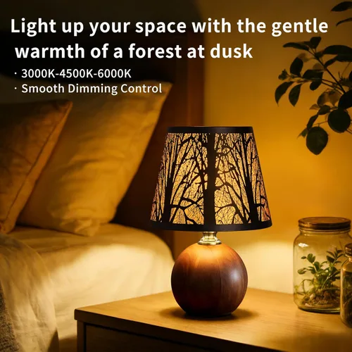 Vista 5 de Lámpara gótica con pantalla de bosque de 7.1 pulgadas, lámpara de árbol con base de madera maciza, lámpara de iluminación ambiental regulable de 3