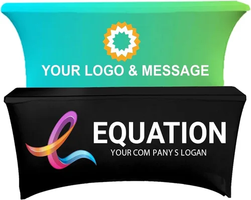 Vista 6 de Mantel personalizado con logotipo, mantel de negocios personalizado de elastano con tu diseño, imagen, logotipo, letrero de texto para tu negocio