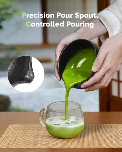 Vista 4 de Maestri House Juego de batidores de matcha, kit completo de matcha de 7 piezas con cuenco de cerámica con boquilla, batidor y soporte de bambú