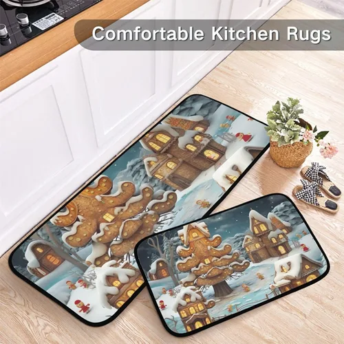Vista 6 de Christmas Tree Kitchen Mat Set of 2, Non-Slip Kitchen Rug for Floor, Waterproof Sink Carpet for Home, Office, Laundry 20848428