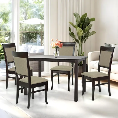 Juego de mesa de comedor de 5 piezas, 4 sillas tapizadas Ronda de madera maciza de estilo clásico con mesa de comedor rectangular, juego de cocina