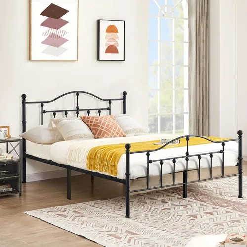 Vista 17 de VECELO Marco de cama de plataforma de metal doble con cabecero, soporte de listones de acero resistente, almacenamiento debajo de la cama,