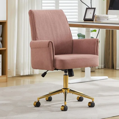 Vista 9 de Striped Velvet Office Chair, 360° Swivel Ergonomic Task Chair with High Back, Gold Base and Wheels, Height Adjustable Modern Accent Chair for Home