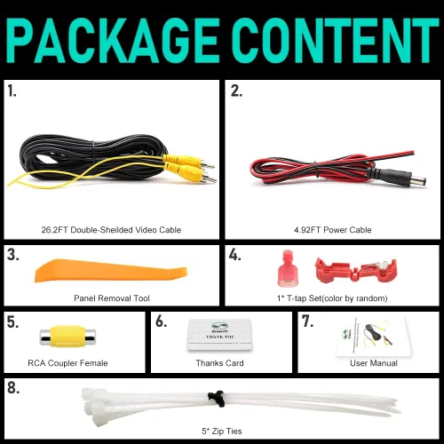 Vista 7 de GreenYi Cable de video RCA de doble blindaje para monitor de vehículo y conexión de cámara de visión trasera de respaldo inverso, cable de extensión