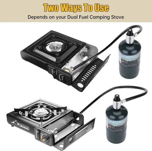 Vista 3 de WADEO Manguera de repuesto para estufa de campamento de combustible doble, manguera reguladora de propano CGA600 y M16* 1 de 3 pies para estufa