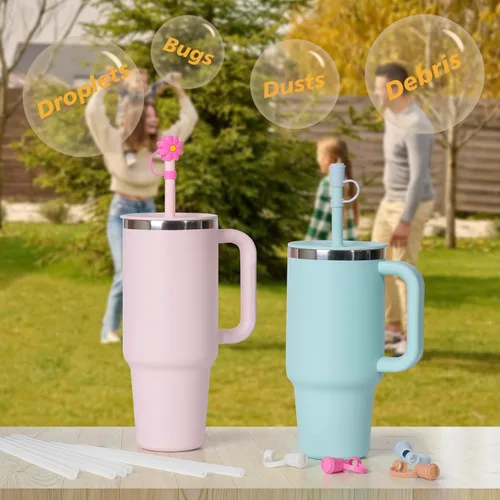 Vista 2 de 6 tapas de popote para vaso HydroFlask de 32 onzas y 40 onzas, 0.4 pulgadas, popotes de silicona para tapa a presión Hydro Flask, a prueba de polvo