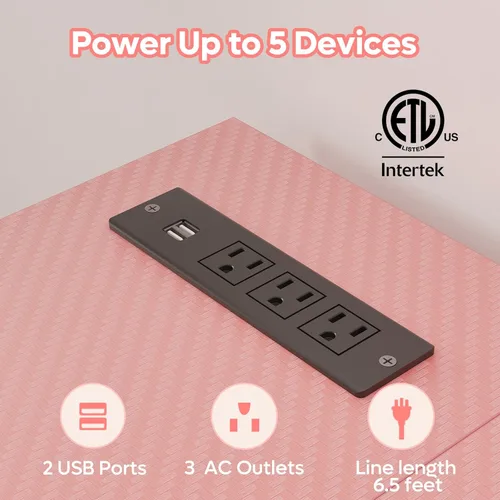 Vista 6 de Bestier Escritorio para juegos de 52 pulgadas con toma de corriente integrada y puertos USB, escritorio para computadora en forma de L con tira LED