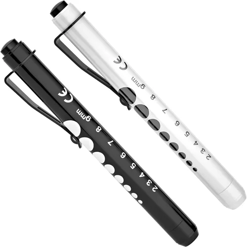 Vista 15 de RISEMART Linternas tipo bolígrafo para enfermeras, paquete de 2 linternas médicas reutilizables con medidor de pupila y regla, linterna LED de luz