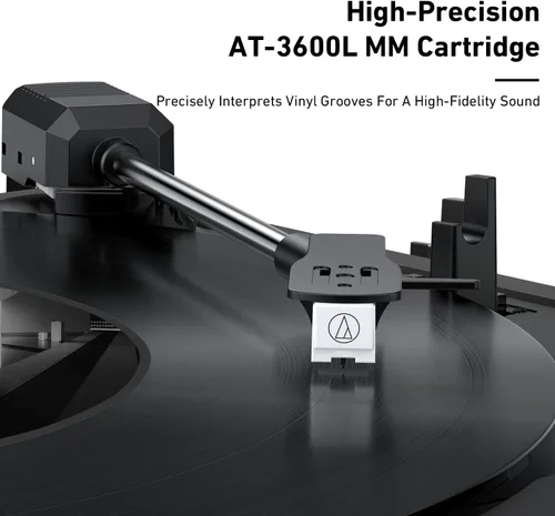 Vista 2 de Tocadiscos Automático Vertical Bluetooth, MYKESONIC Tocadiscos de Vinilo con Transmisión por Correa, Cartucho Magnético AT-3600L, Entrada y Salida