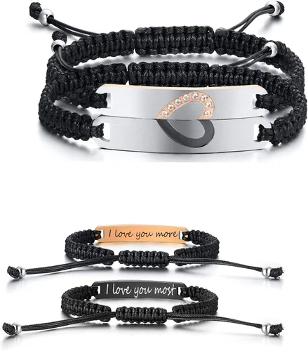 XUANPAI Pulseras personalizadas hechas a mano con placa de identificación de cuerda trenzada para parejas, mujeres y hombres, amistad